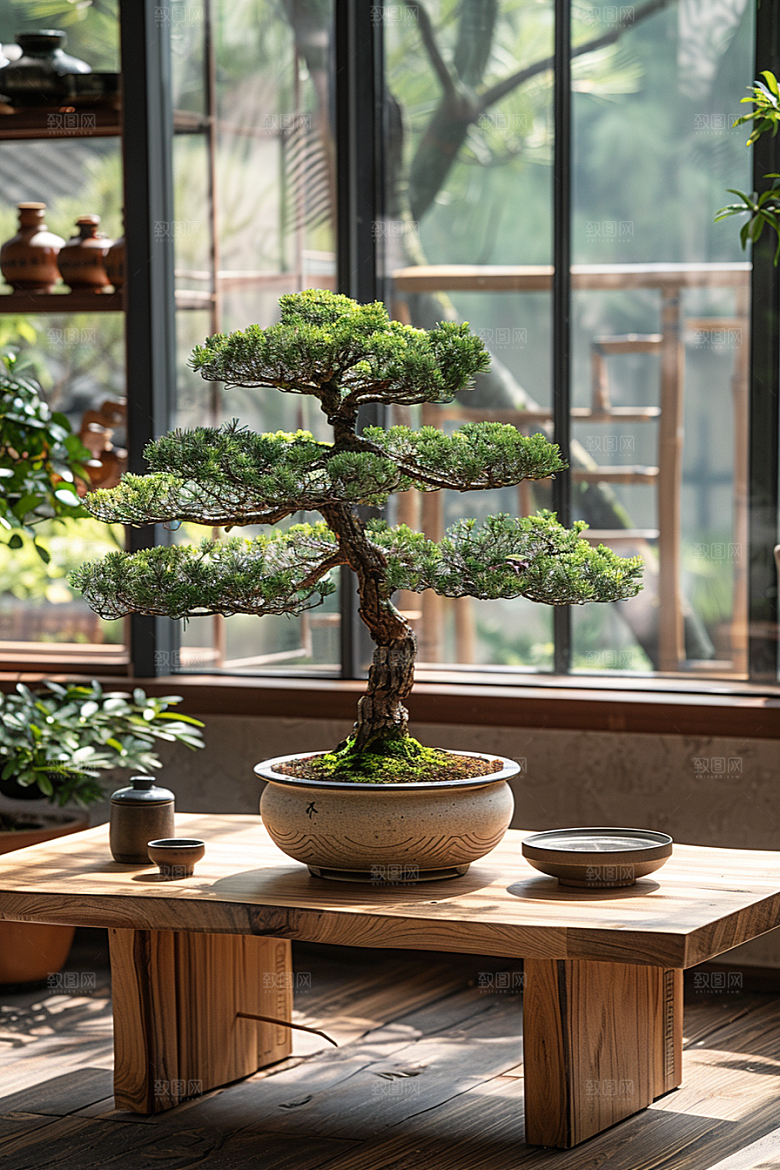 黑松盆景装饰文化摄影图