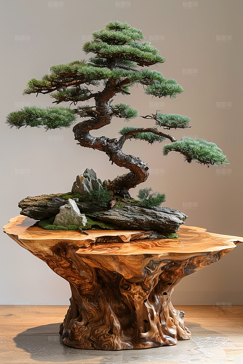 黑松盆景自然日式摄影图