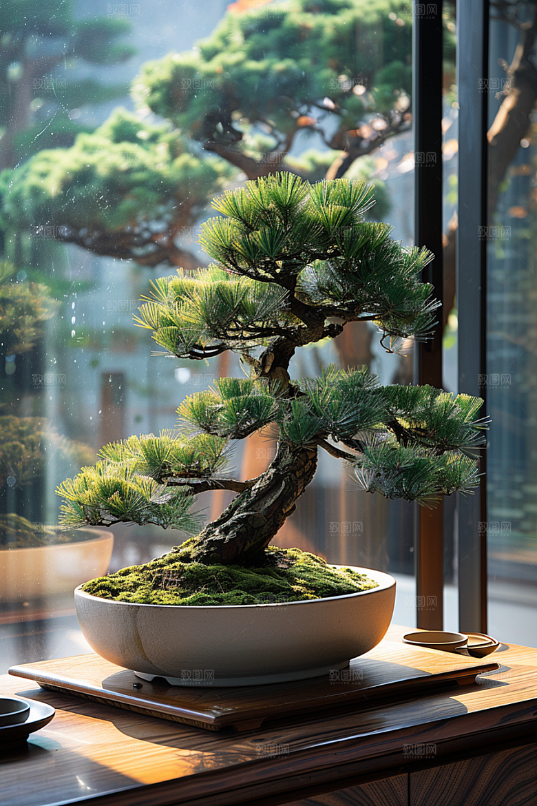 黑松盆景松树植物摄影图