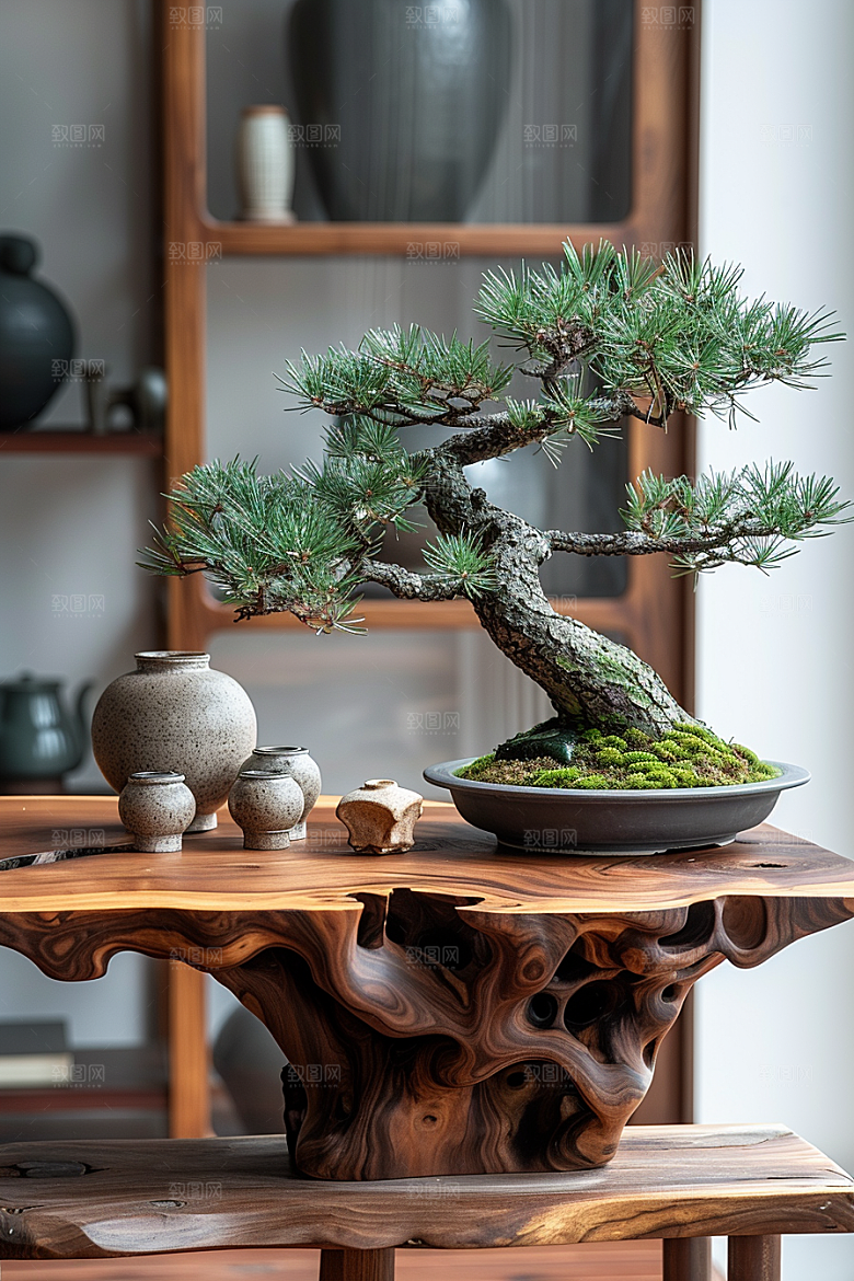 黑松盆景优雅高雅摄影图