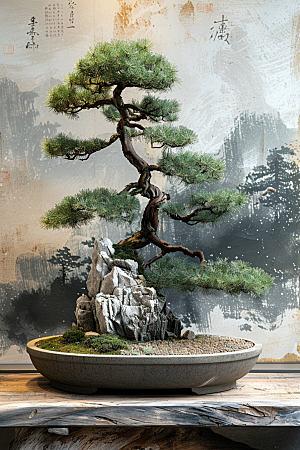 黑松盆景雅致中式摄影图