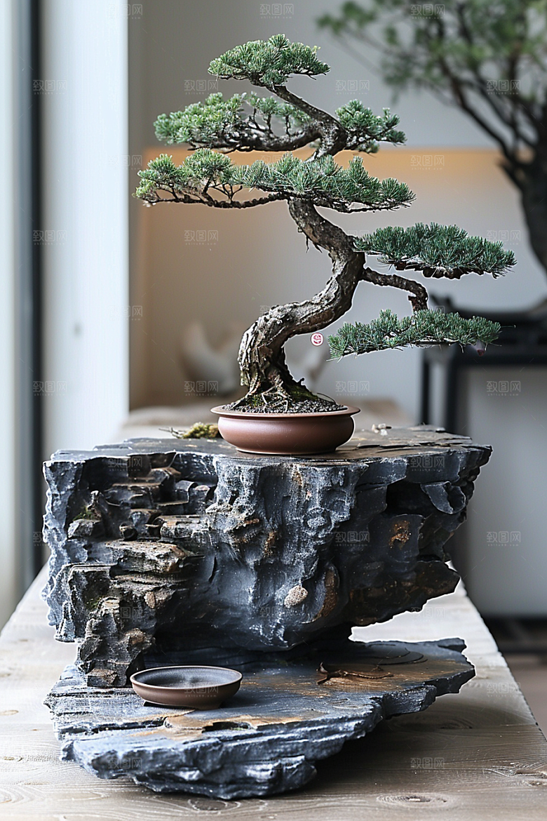 黑松盆景松树优雅摄影图