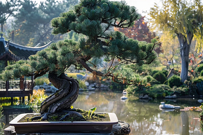 黑松盆景中国风中式摄影图