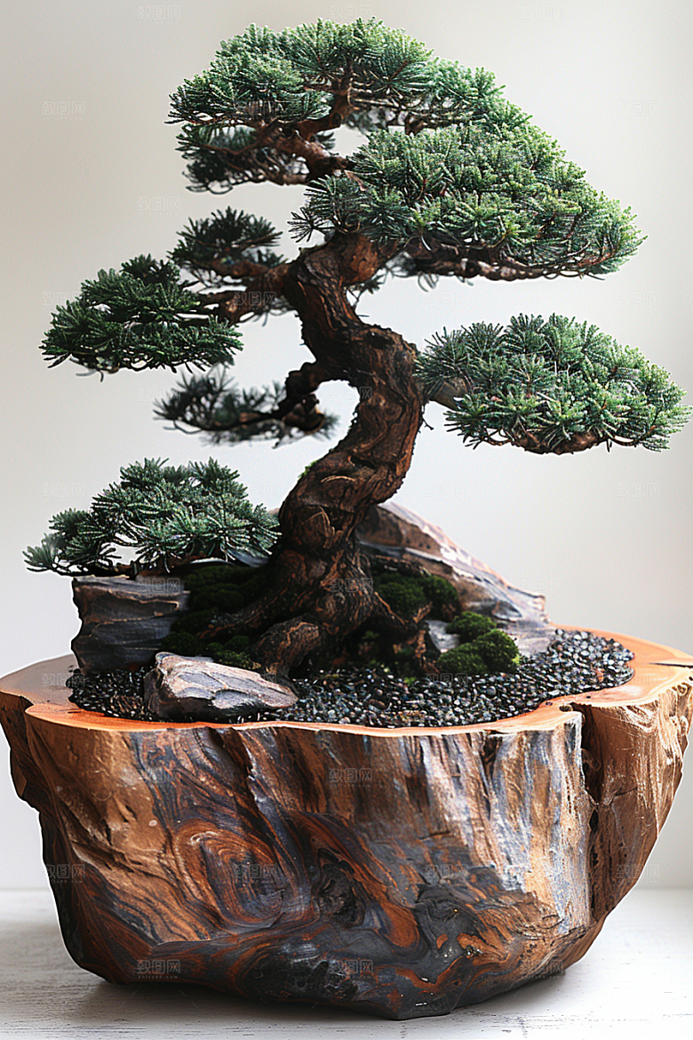 黑松盆景日式植物摄影图