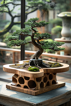 黑松盆景雅致高清摄影图