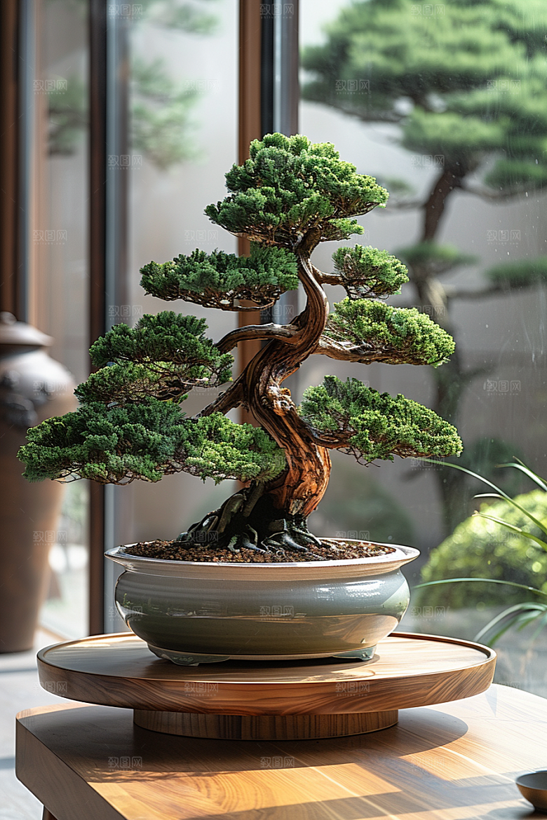 黑松盆景植物中式摄影图