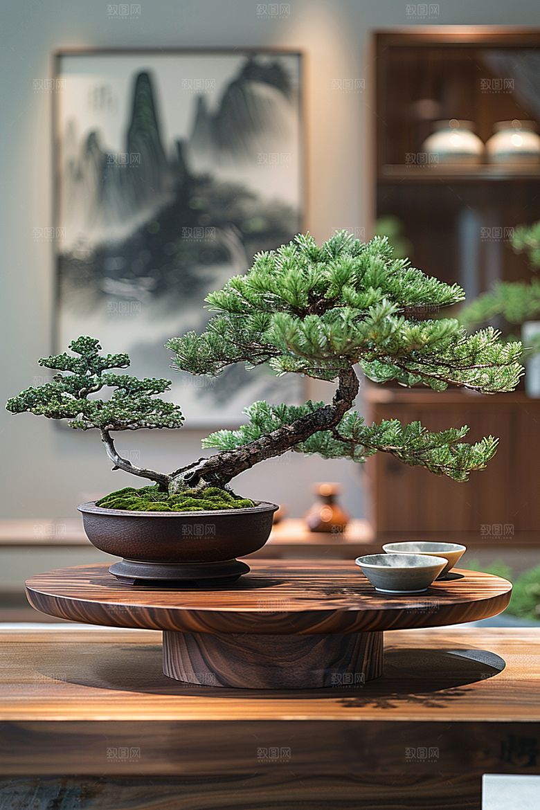 黑松盆景雅致自然摄影图