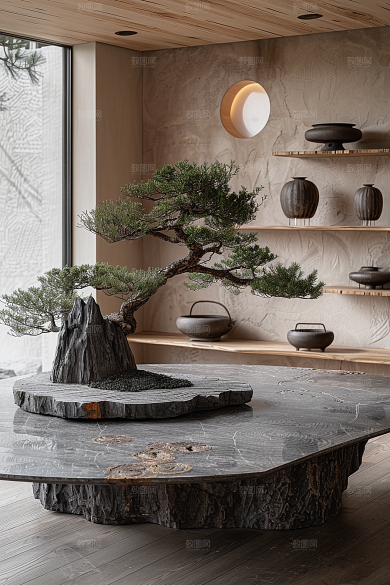 黑松盆景雅致优雅摄影图