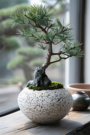 黑松盆景松树雅致摄影图