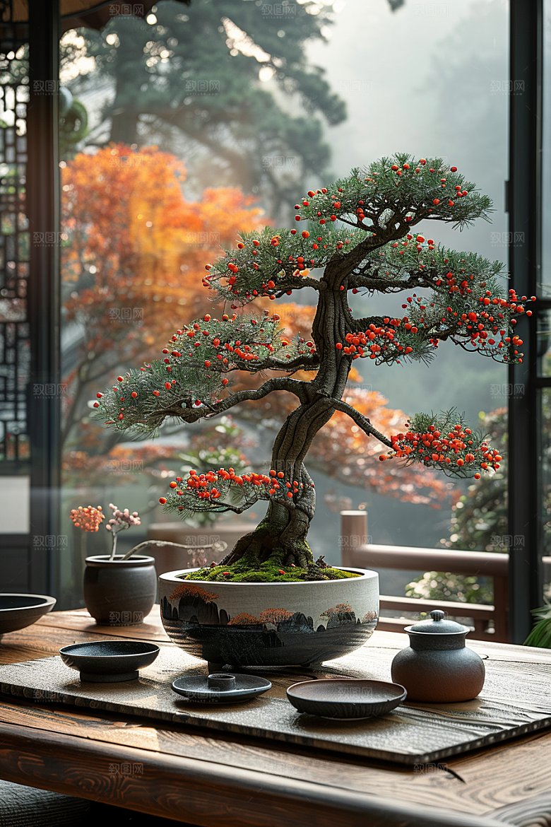 黑松盆景中式中国风摄影图