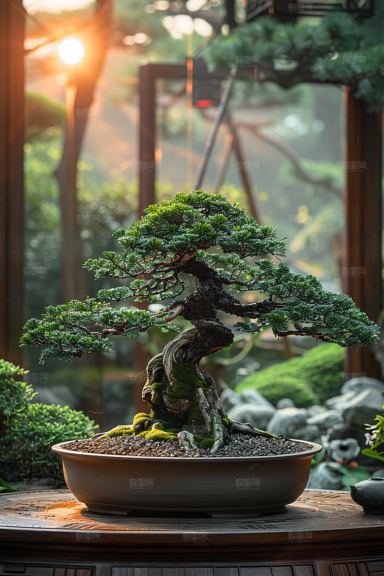 黑松盆景装饰自然摄影图