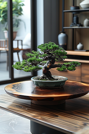 黑松盆景文化优雅摄影图