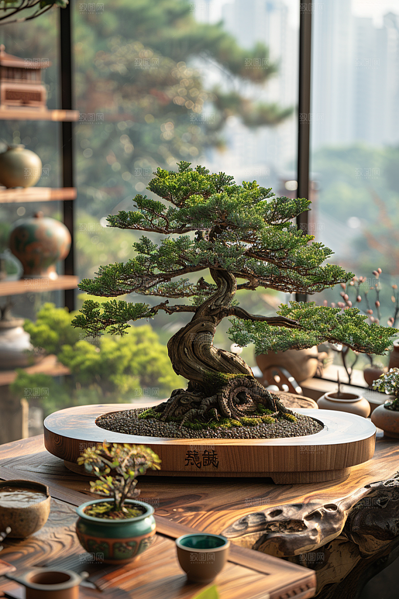 黑松盆景日式雅致摄影图