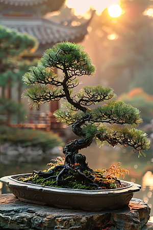 黑松盆景自然文化摄影图