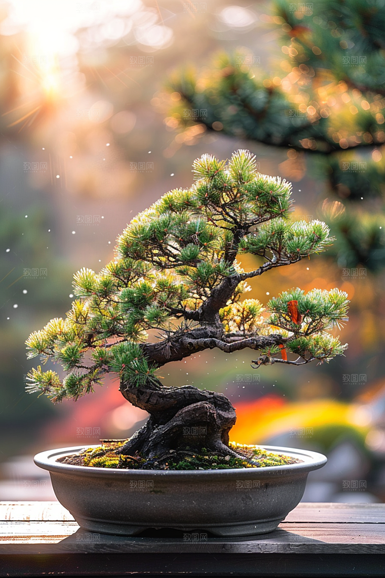 黑松盆景优雅雅致摄影图