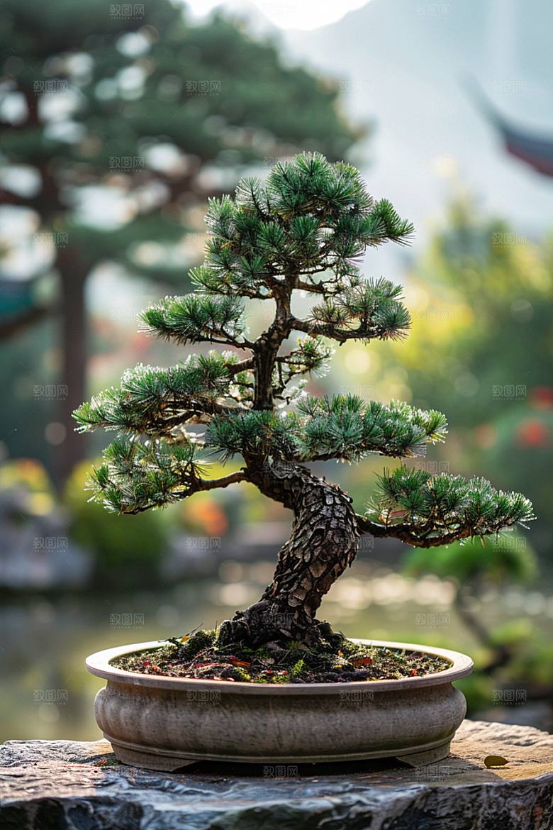 黑松盆景中国风优雅摄影图