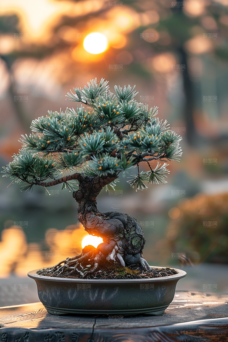 黑松盆景优雅装饰摄影图
