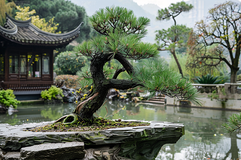 黑松盆景高雅松树摄影图