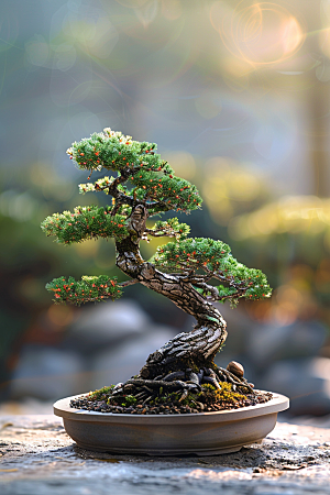 黑松盆景装饰植物摄影图