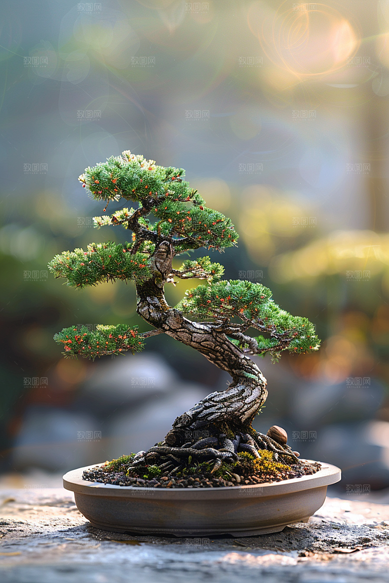 黑松盆景装饰植物摄影图