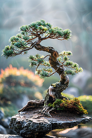 黑松盆景高雅植物摄影图