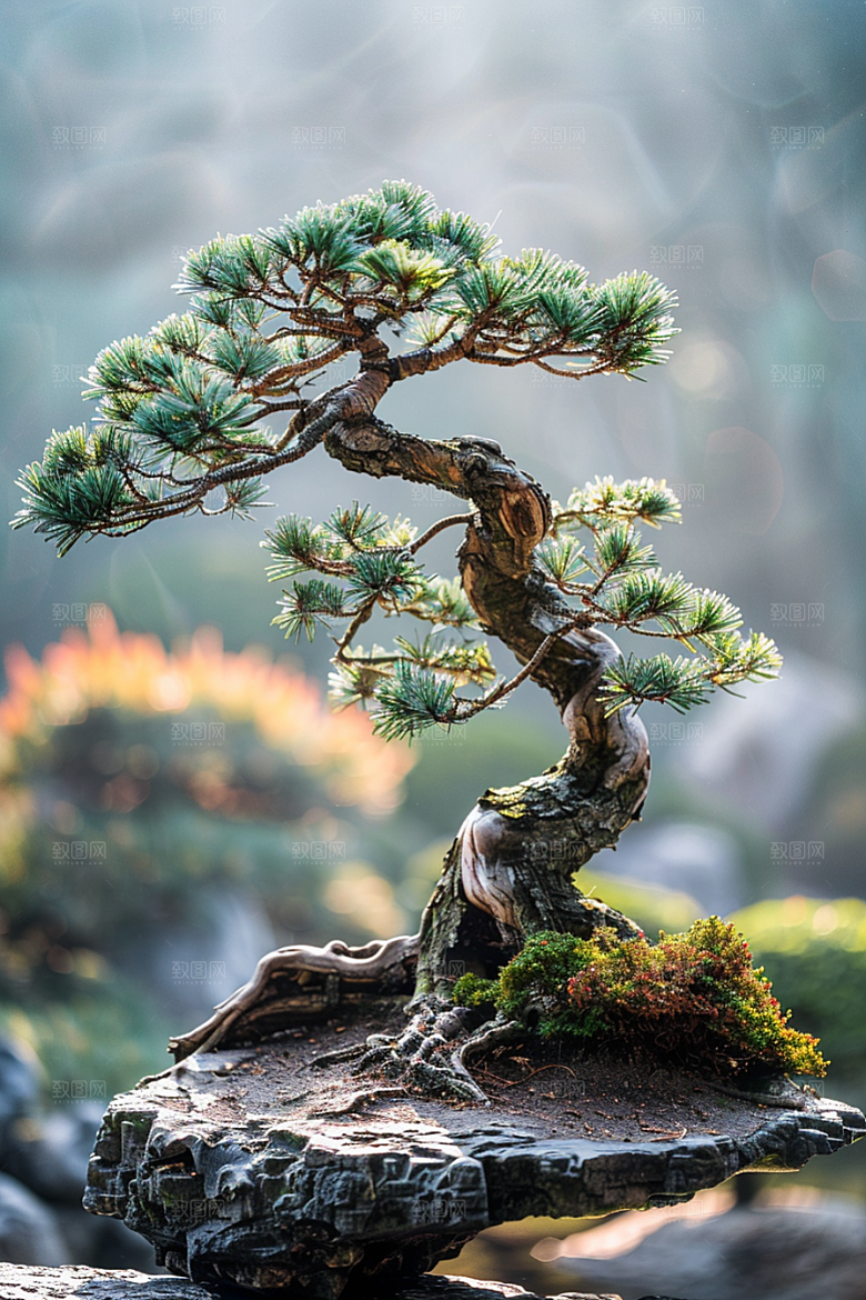 黑松盆景高雅植物摄影图