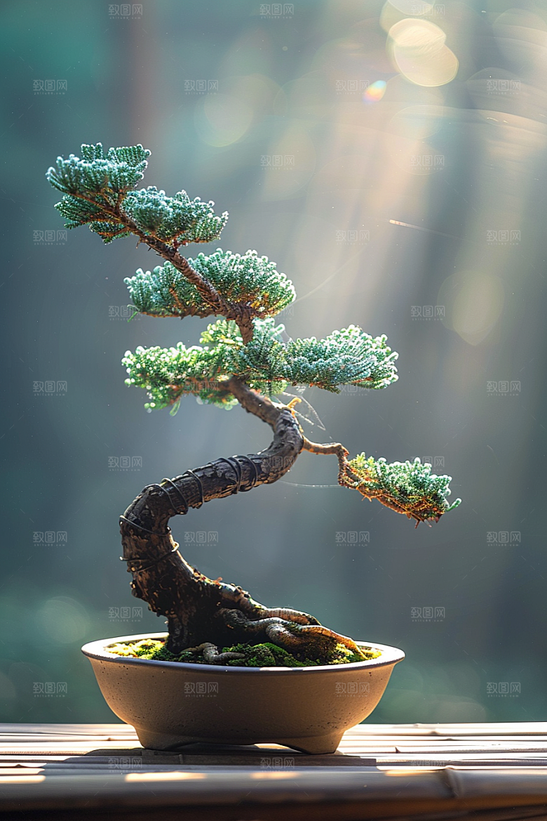 黑松盆景松树日式摄影图