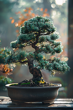 黑松盆景装饰庭院摄影图