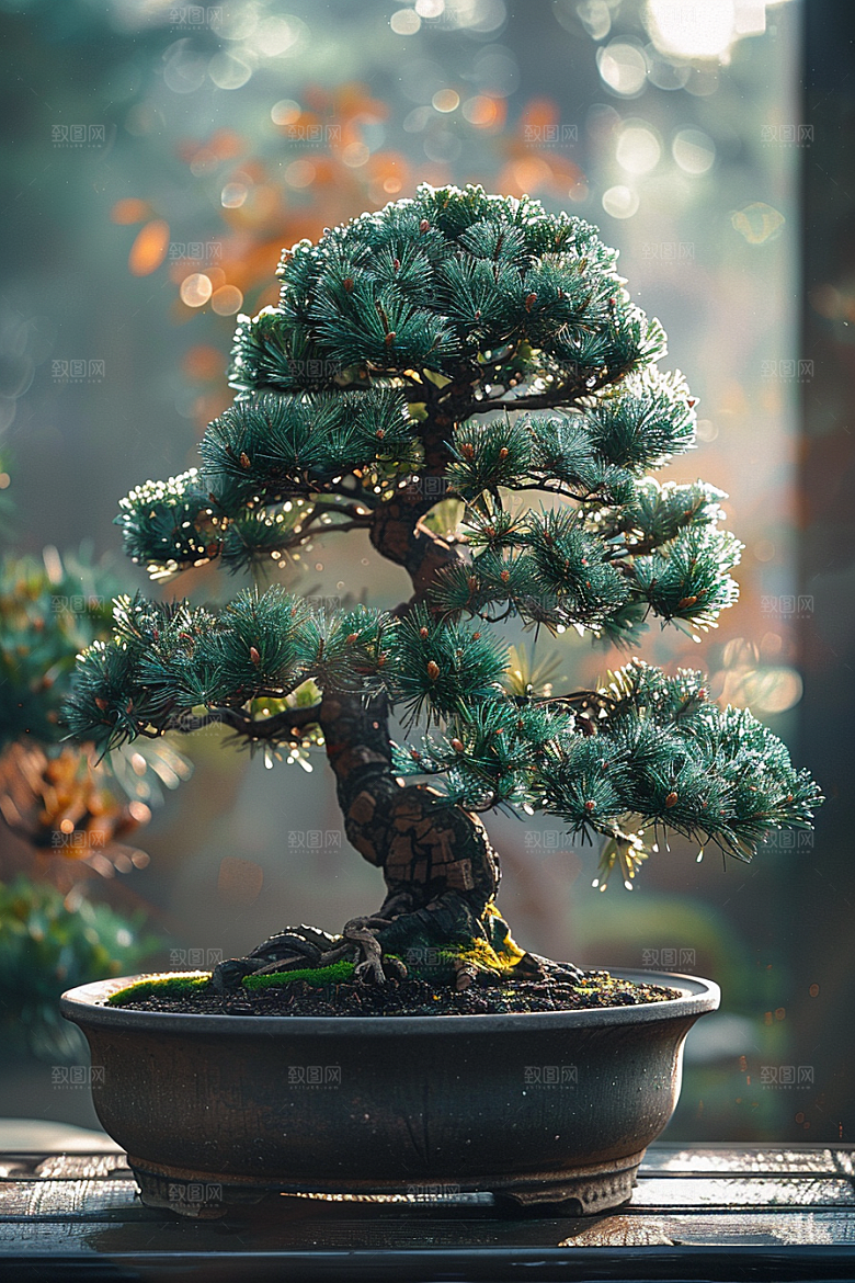 黑松盆景装饰庭院摄影图