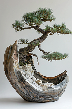 黑松盆景高雅庭院摄影图