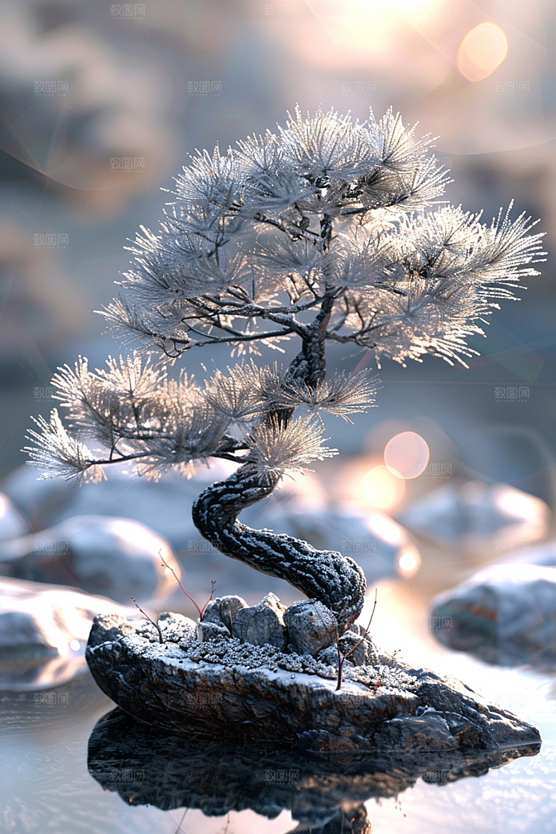 黑松盆景庭院文化摄影图