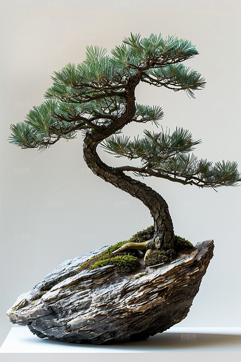 黑松盆景日式松树摄影图