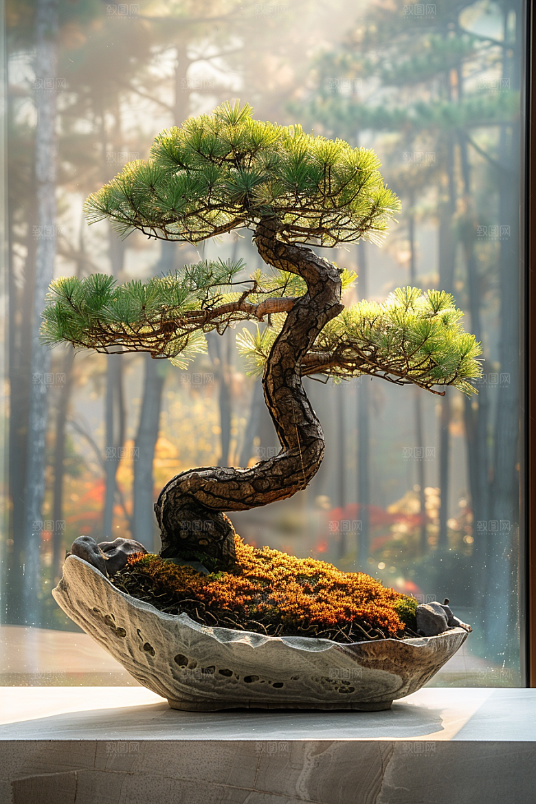 黑松盆景中国风文化摄影图