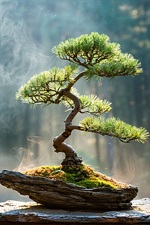 黑松盆景文化植物摄影图