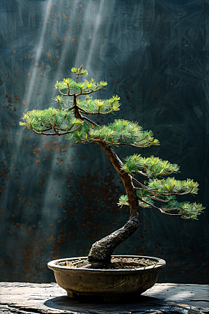 黑松盆景中式松树摄影图