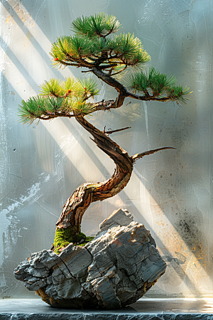 黑松盆景植物中国风摄影图