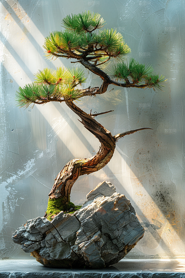 黑松盆景植物中国风摄影图