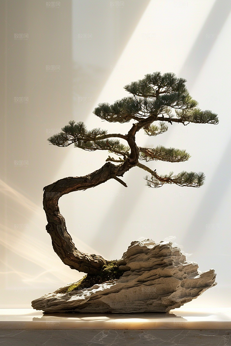 黑松盆景中式文化摄影图