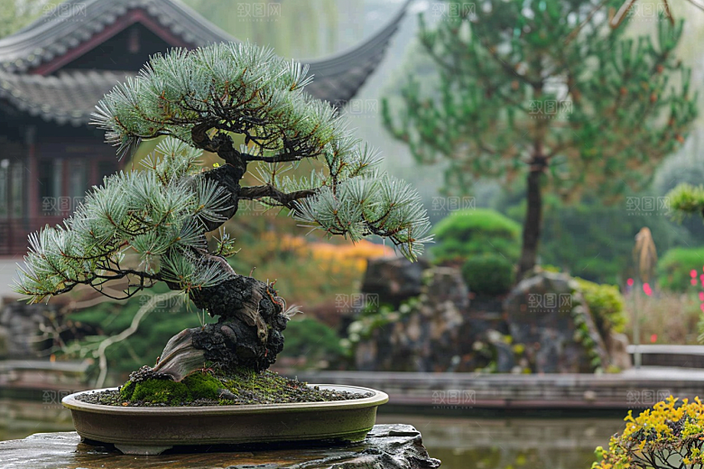 黑松盆景中式装饰摄影图