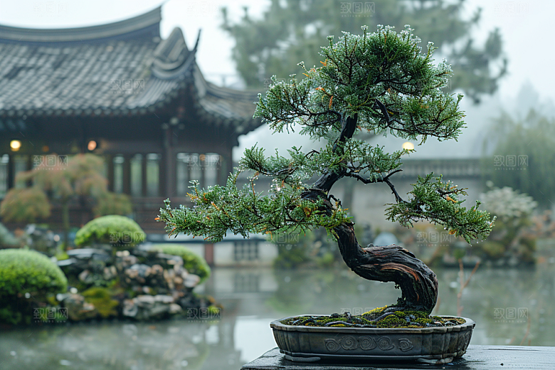 黑松盆景自然优雅摄影图