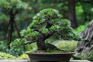 黑松盆景庭院高清摄影图