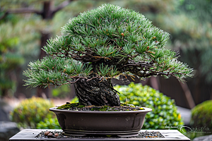 黑松盆景庭院松树摄影图