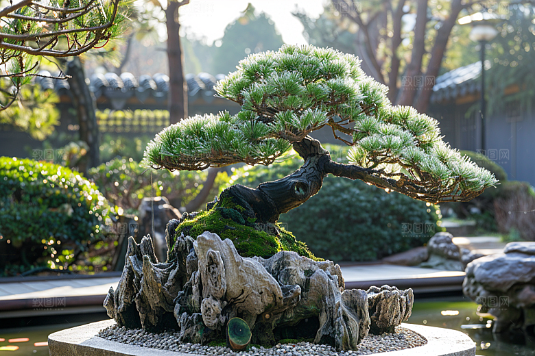 黑松盆景文化日式摄影图