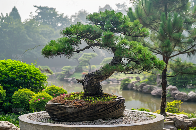 黑松盆景植物自然摄影图