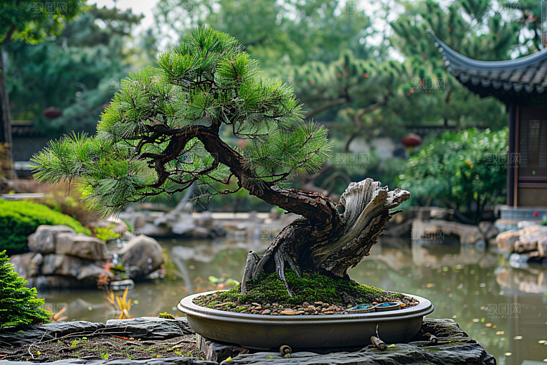 黑松盆景中国风松树摄影图