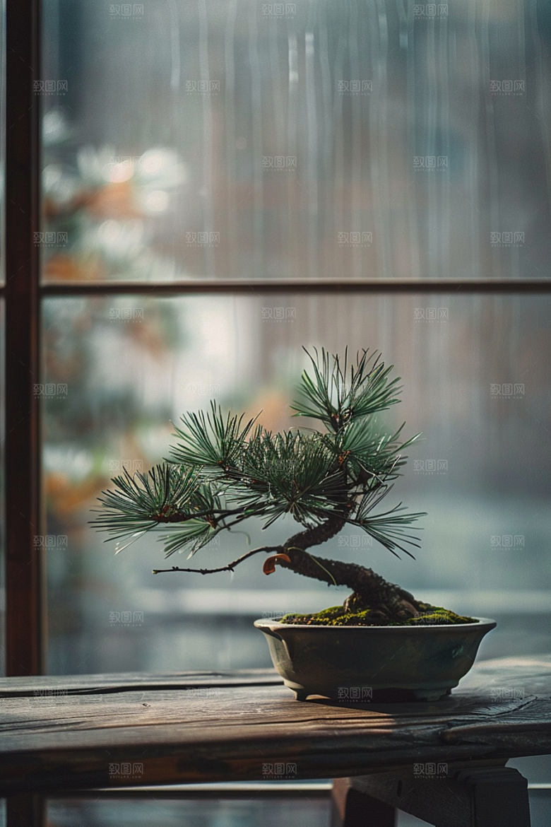 黑松盆景自然装饰摄影图