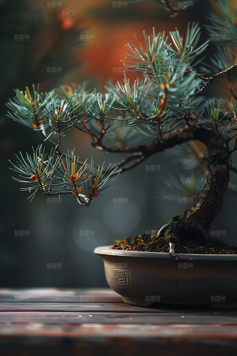 黑松盆景优雅松树摄影图