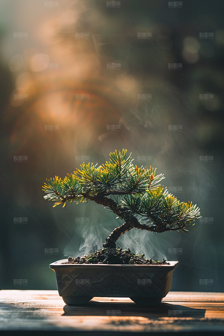 黑松盆景装饰高雅摄影图
