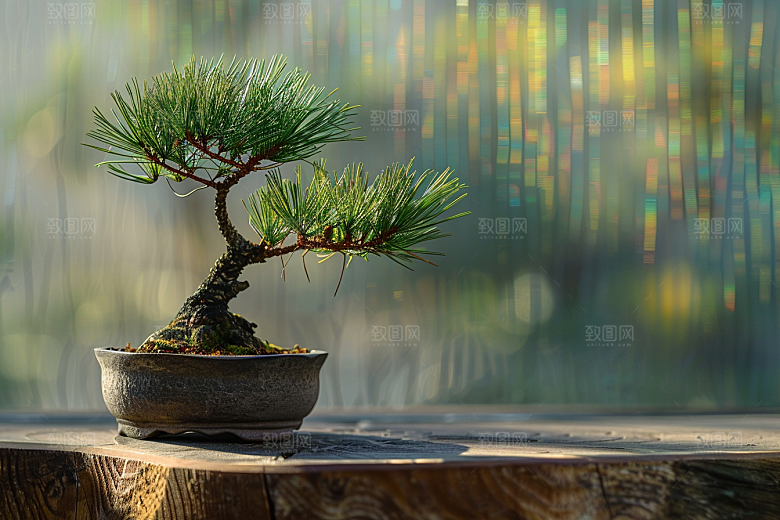 黑松盆景装饰植物摄影图