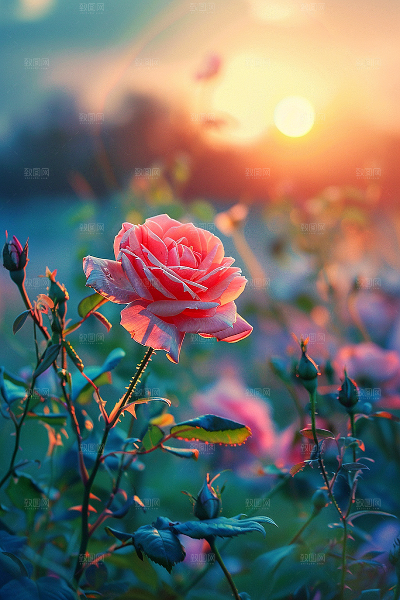 月季花花卉复古素材